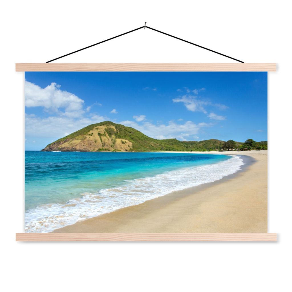 MuchoWow Textilposter Meer - Tropen - Strand - Pflanzen 120x80 cm mit holzfarbenen Rahmen - Aufhängeset