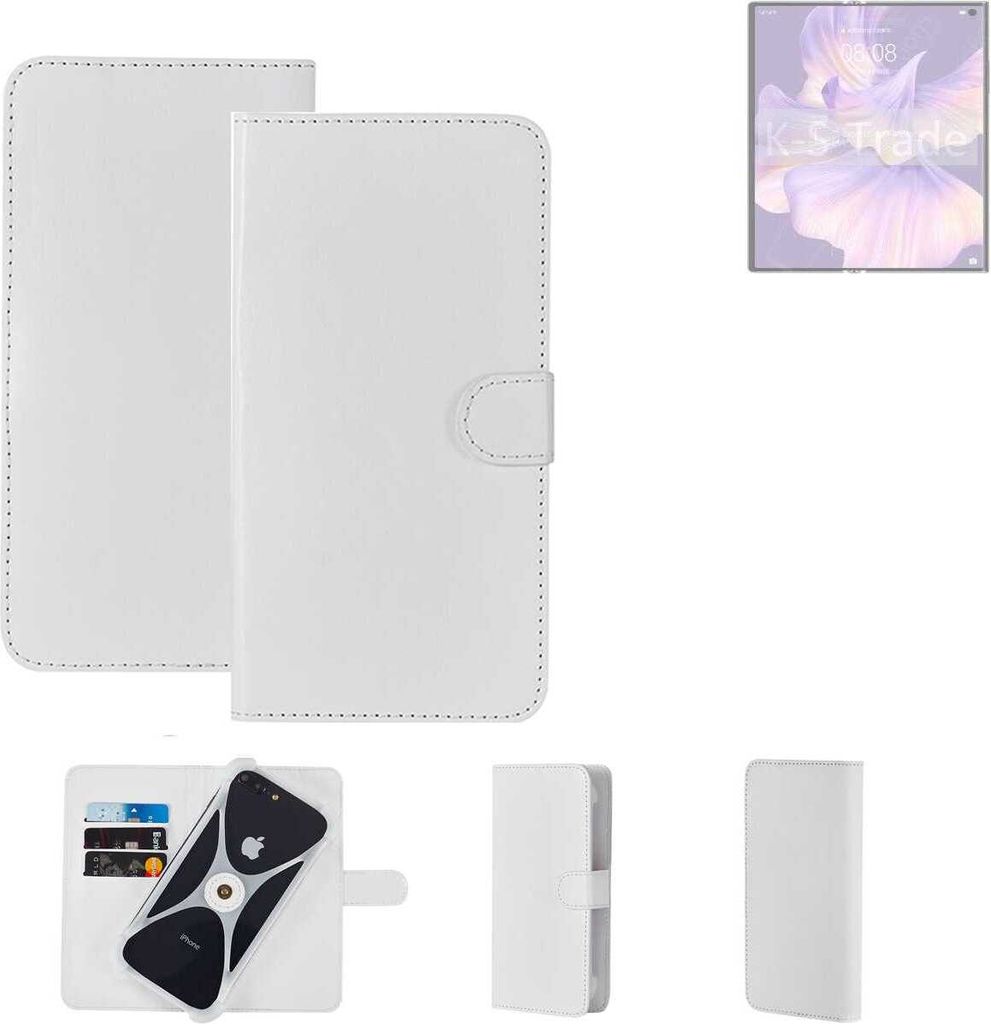 K-S-Trade Handy Hülle Schutz Hülle kompatibel mit Huawei Mate Xs 2 Cover Case Bookstyle Bumper weiß 1x
