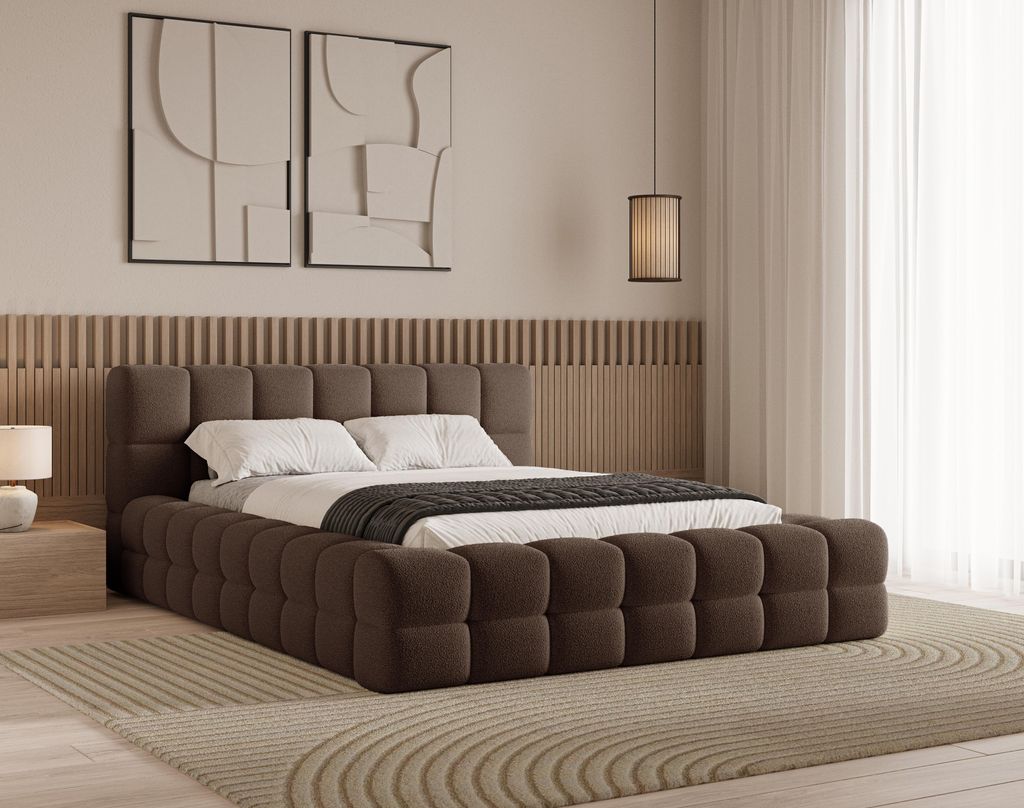 Chilly Design Polsterbett Verona Braun Stoff 180x200 cm mit Stauraum