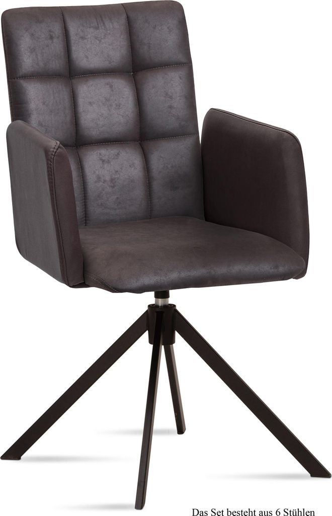 Armlehnstuhl drehbar (6er-Set) Deeann 52x91x60 Schwarz/Espresso