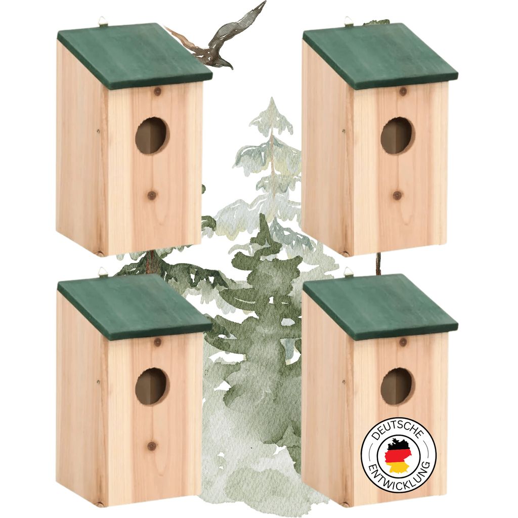 DELUKE Vogelhaus zum Aufhängen - 4er Set | Nistkasten für Wildvögel Vogelvilla aus Holz Baumvogelhaus Holz-Vogelhaus