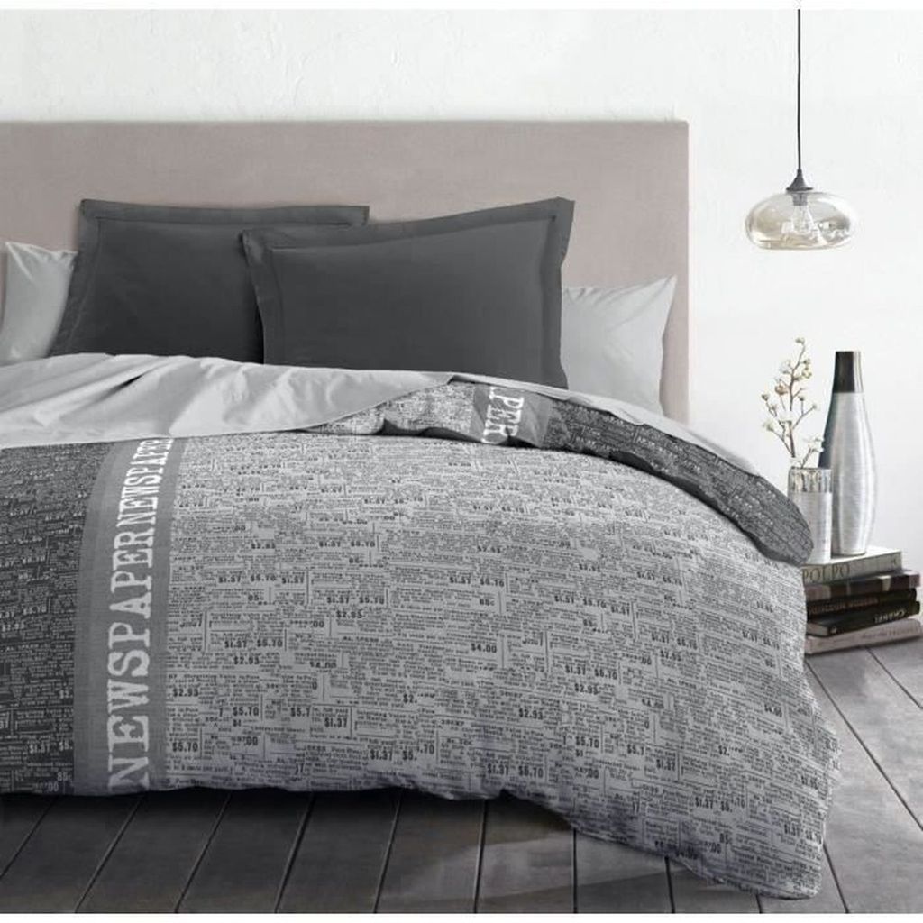 ZEITUNG Bettbezug aus Mikrofaser - 1 Bettbezug 220x240 cm + 2 Kissenbezüge 63x63 cm - Grau