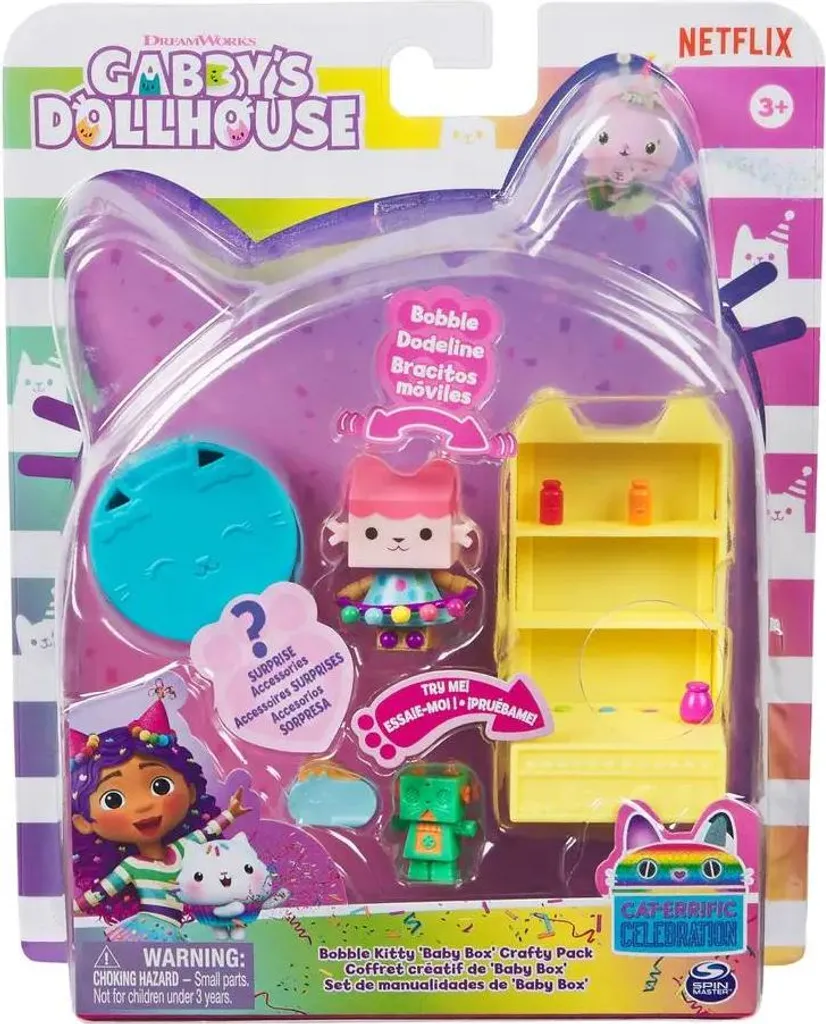 Meuble Miniature Gabby's Dollhouse Baby Box et sa Figurine Chat Oscillant