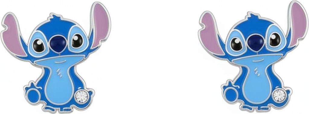 Two Stitch character earrings on a white background.