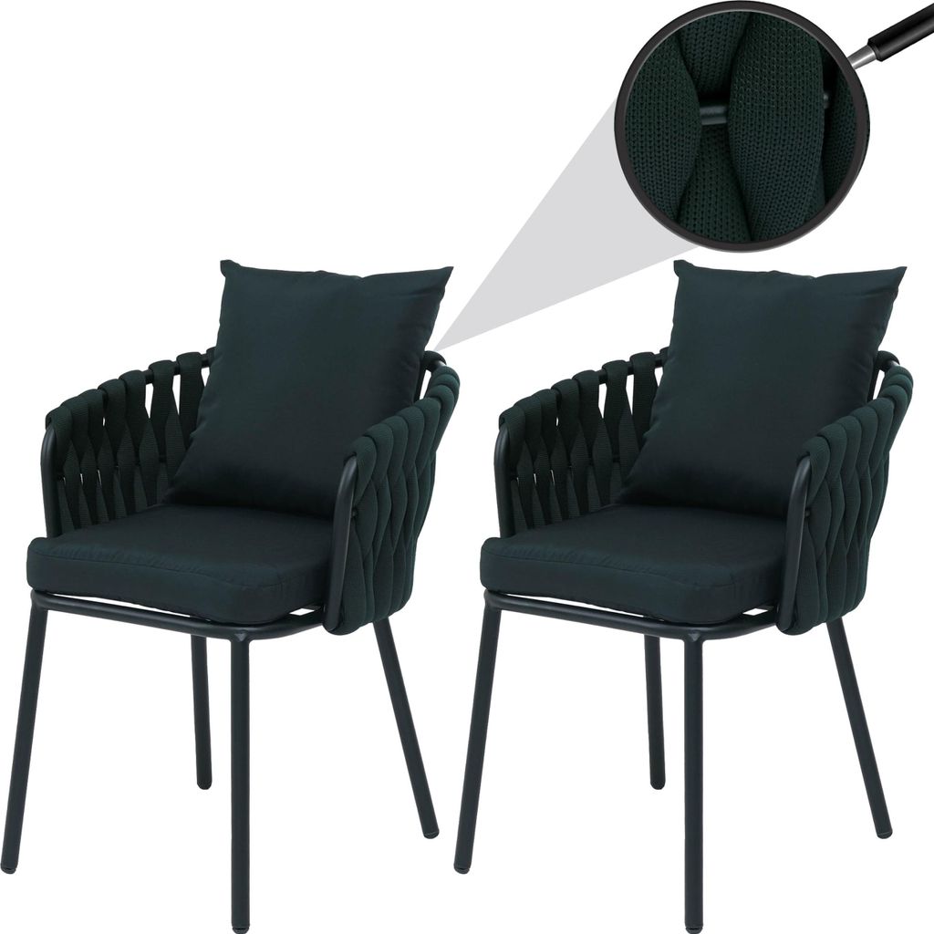 2er-Set Aluminium-Gartenstuhl HWC-P89, Gartensessel Outdoor Stuhl, Stoff/Textil (180 g/m²) Seilgeflecht Rope grün