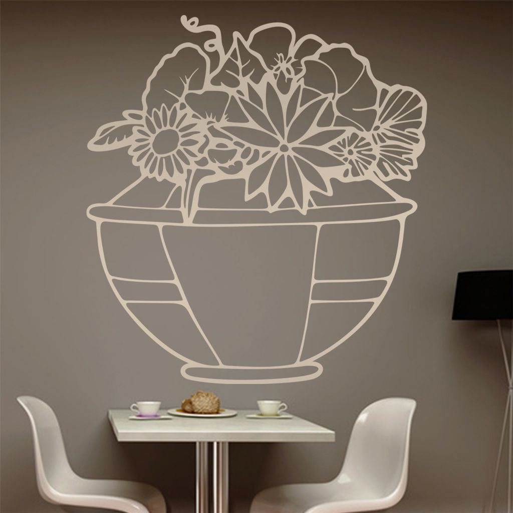 Blumen - Vase - Blumenstrauß Wandtattoo in 6 Größen - Wandaufkleber Wall Sticker - Dekoration, Küche, Wohnzimmer, Schlafzimmer, Badezimmer