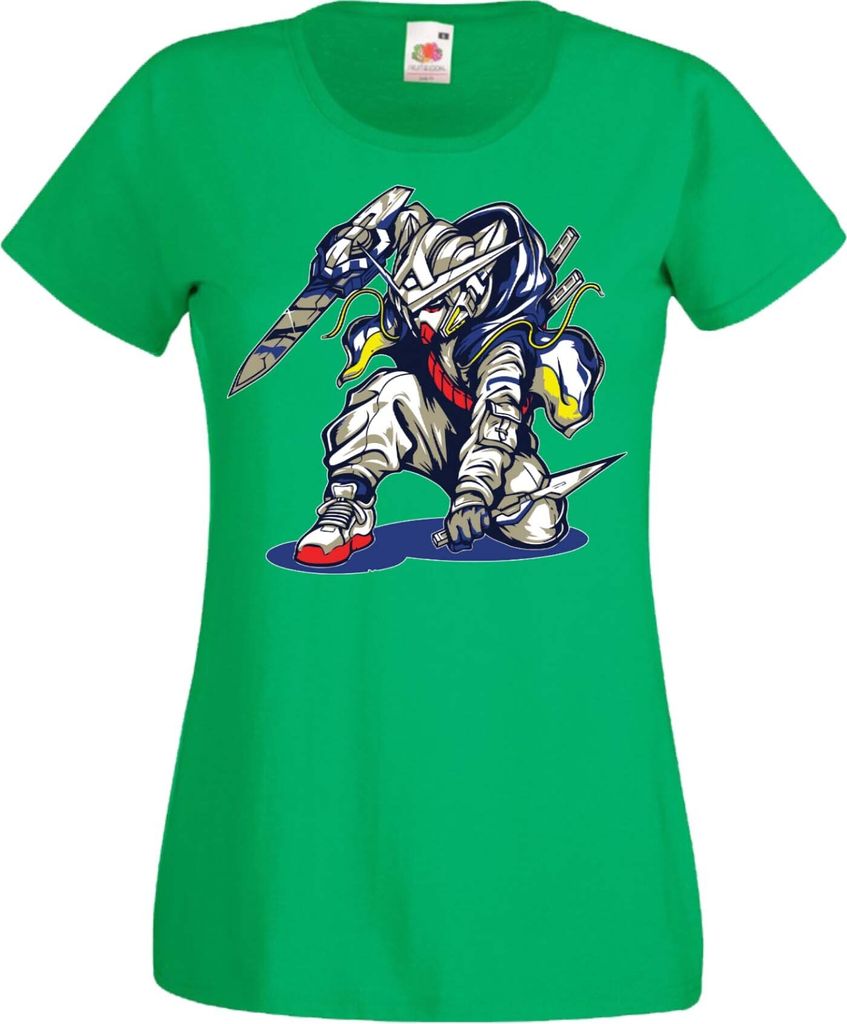 Damen T-Shirt Manga Anime Mobile Suit Gundam 03 Ninja Robot Mech, Lady XS / Grün