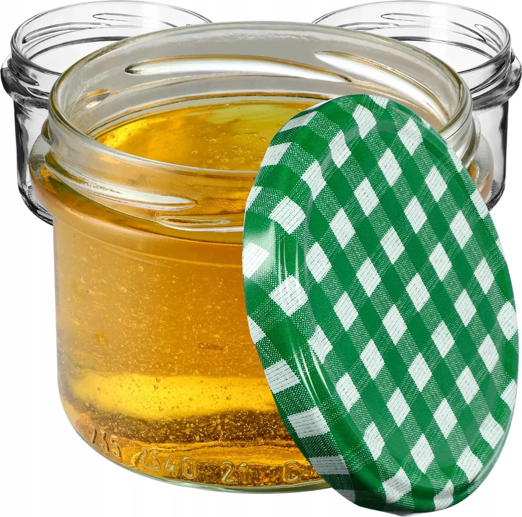 KADAX barattoli per conserve con coperchio "Tartu", barattoli per conserve, 235 ml, 20 pezzi, coperchio con motivo a scacchi verdi