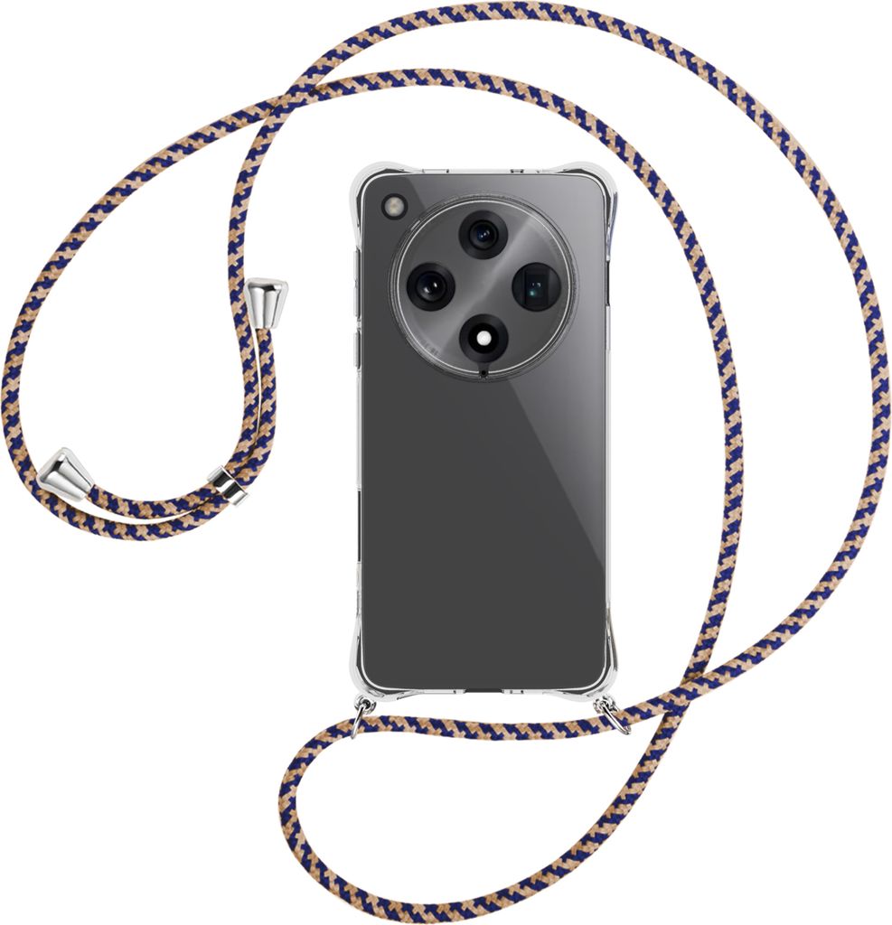 Handykette Backcover-Schutzhülle mit Band (Metall silberfarben) für Oppo Find X8 Pro 5G - blau+beige