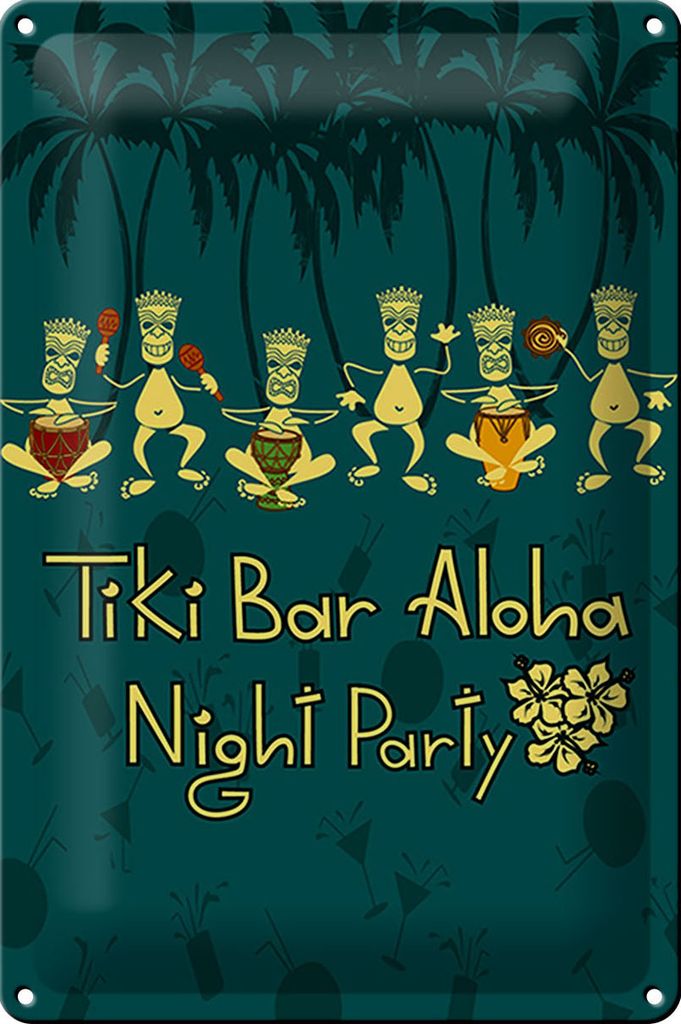 Blechschild Alkohol 20x30cm Tiki Bar Aloha Night Party
