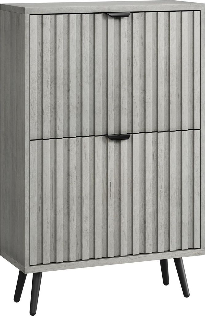 Schuhschrank & Schuhregal - Verstecktes Design - Zwei Kippfächer - Freistehend - MDF - Modern minimalistisch - Grau