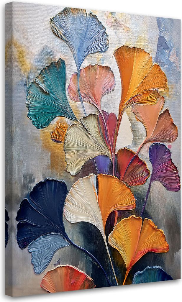 Leinwandbild Ginkgo Blumen Botanische Kunst Abstrakt 70x100 Feeby Bunt bild für die wand bereit zum aufhängen
