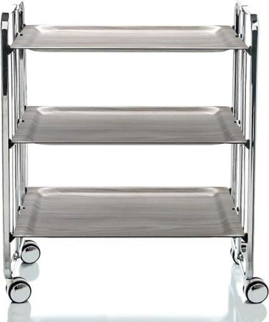 DON HIERRO - Klappbarer Servierwagen BAUHAUS mit Rollen – Metallgestell verchromt, 3 Ebenen, 3 Positionen