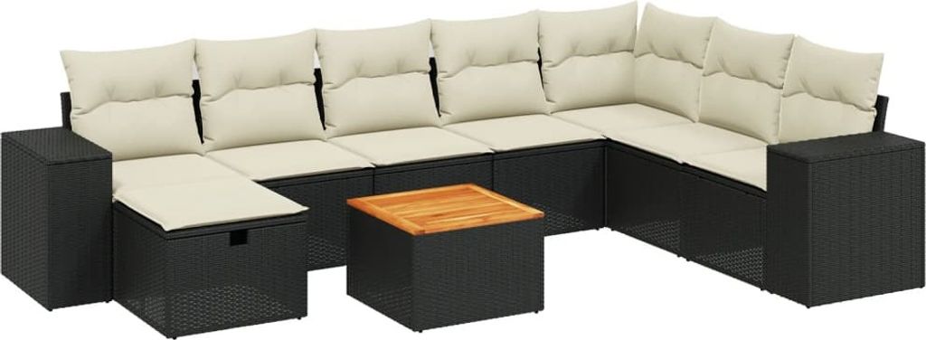 vidaXL 9-tlg. Garten-Sofagarnitur mit Kissen Schwarz Poly Rattan