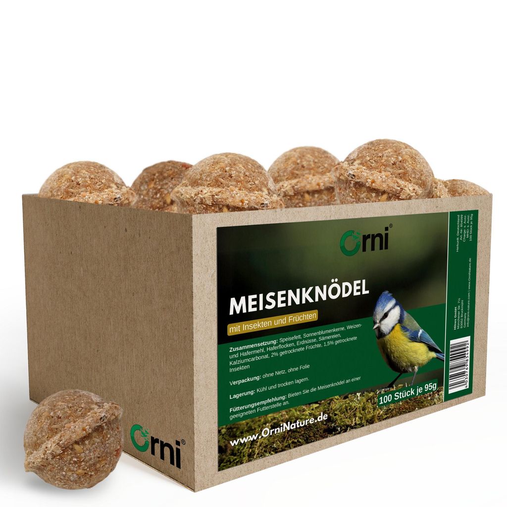 Orni 100 Stück Meisenknödel ohne Netz mit Insekten & Früchten| Energiereicher Ganzjahresknödel für Wildvögel