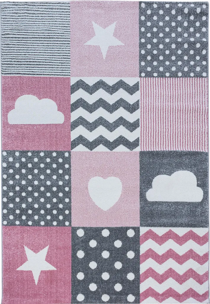 Grand tapis de jeu rose pour enfant rectangulaire 200x290cm poils ras