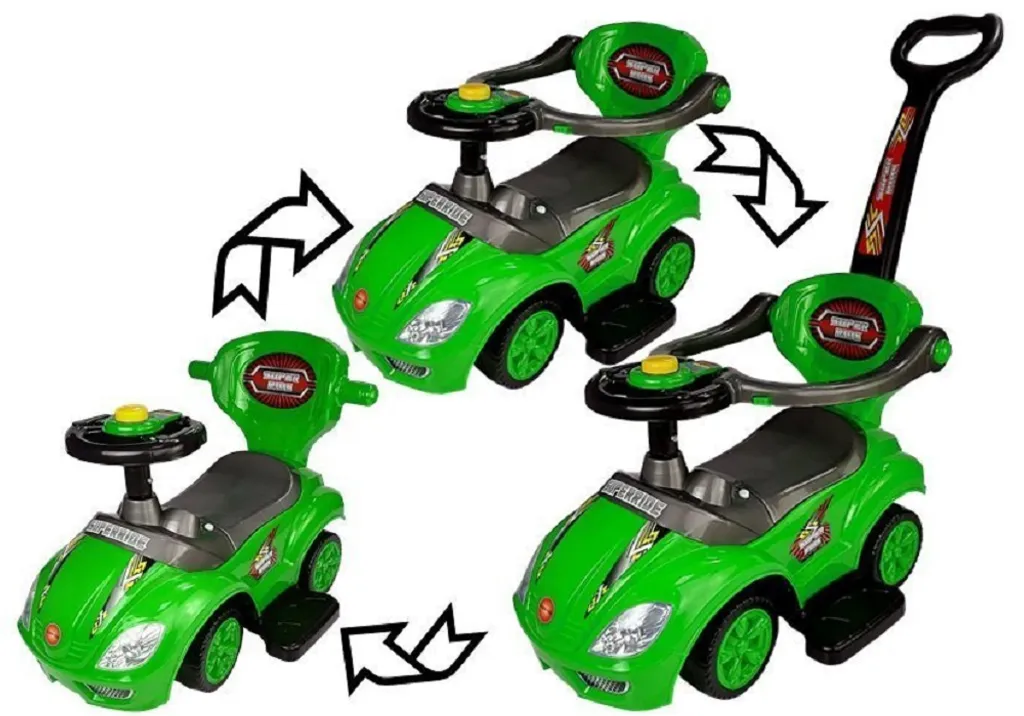 Mega-Auto 3in1 Voiture Enfant avec Canne Parentale Amovible - Vert