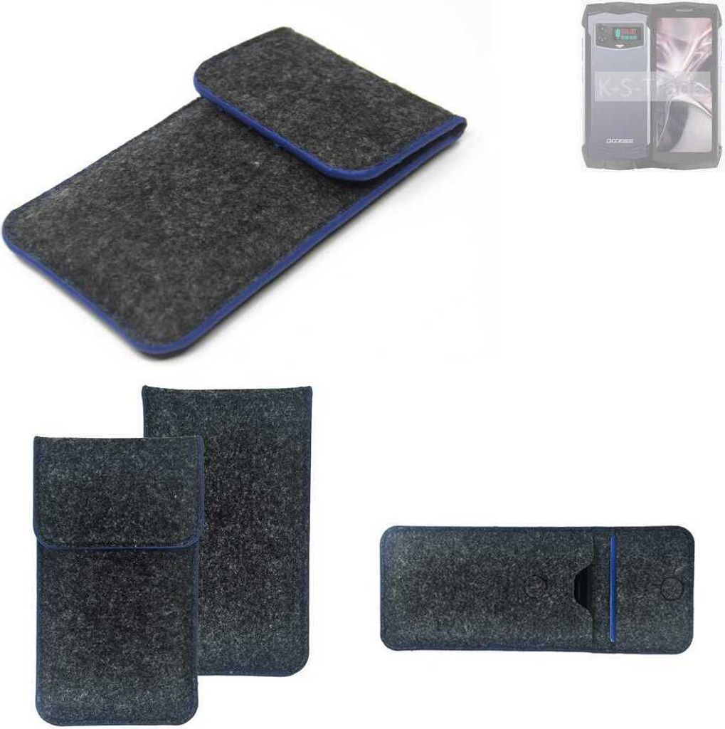 K-S-Trade Handy-Hülle Schutz-Hülle kompatibel mit Doogee Smini Filztasche Pouch Tasche Case Sleeve Filzhülle dunkelgrau, blauer Rand