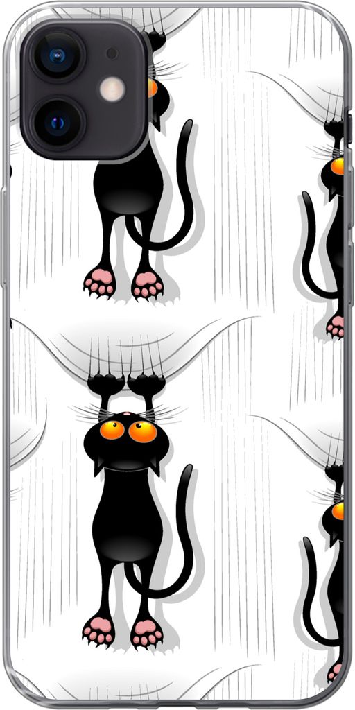 MuchoWow Handyhülle Schutzhülle Hülle für Telefoonhoesje iPhone 12 mini Muster - Katze - Schwarz - Jungen - Mädchen - Kinder - Kinder Siliko...