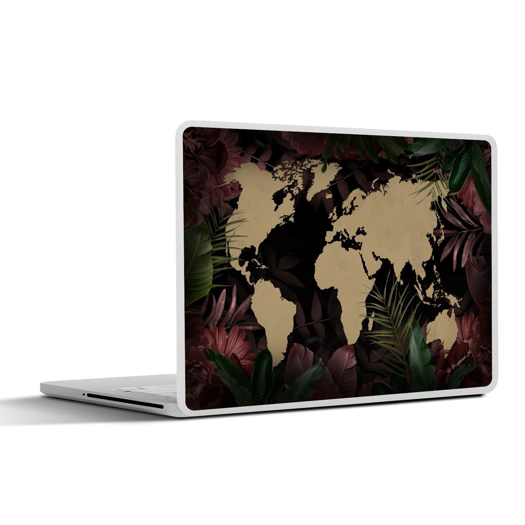 MuchoWow Laptop Aufkleber Sticker Cover Weltkarte - Tropische Pflanzen - Braun 31x22.5 cm - Laptop-Deko