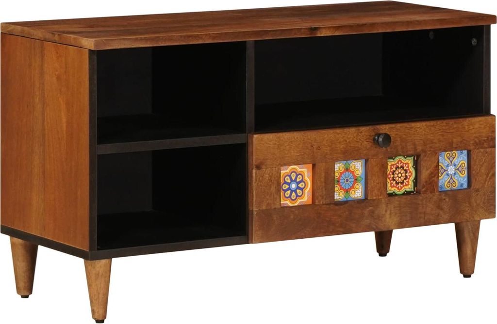 "Schlussverkauf" TV-Schränk hochwertigem - TV-Lowboard - Max. Gewicht: 60 kg - mit Regal Walnuss 80x33x46 cm Massivholz Mango C14621