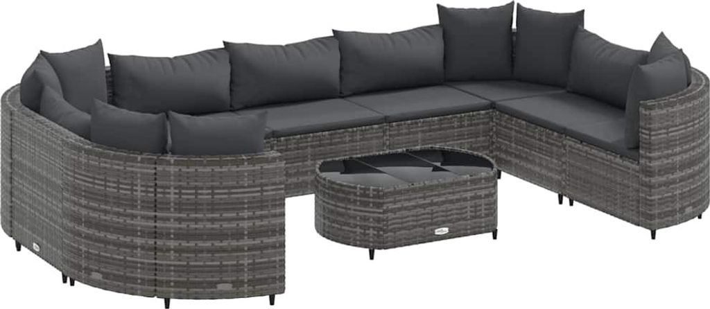 vidaXL 10-tlg. Garten-Sofagarnitur mit Kissen Grau Poly Rattan