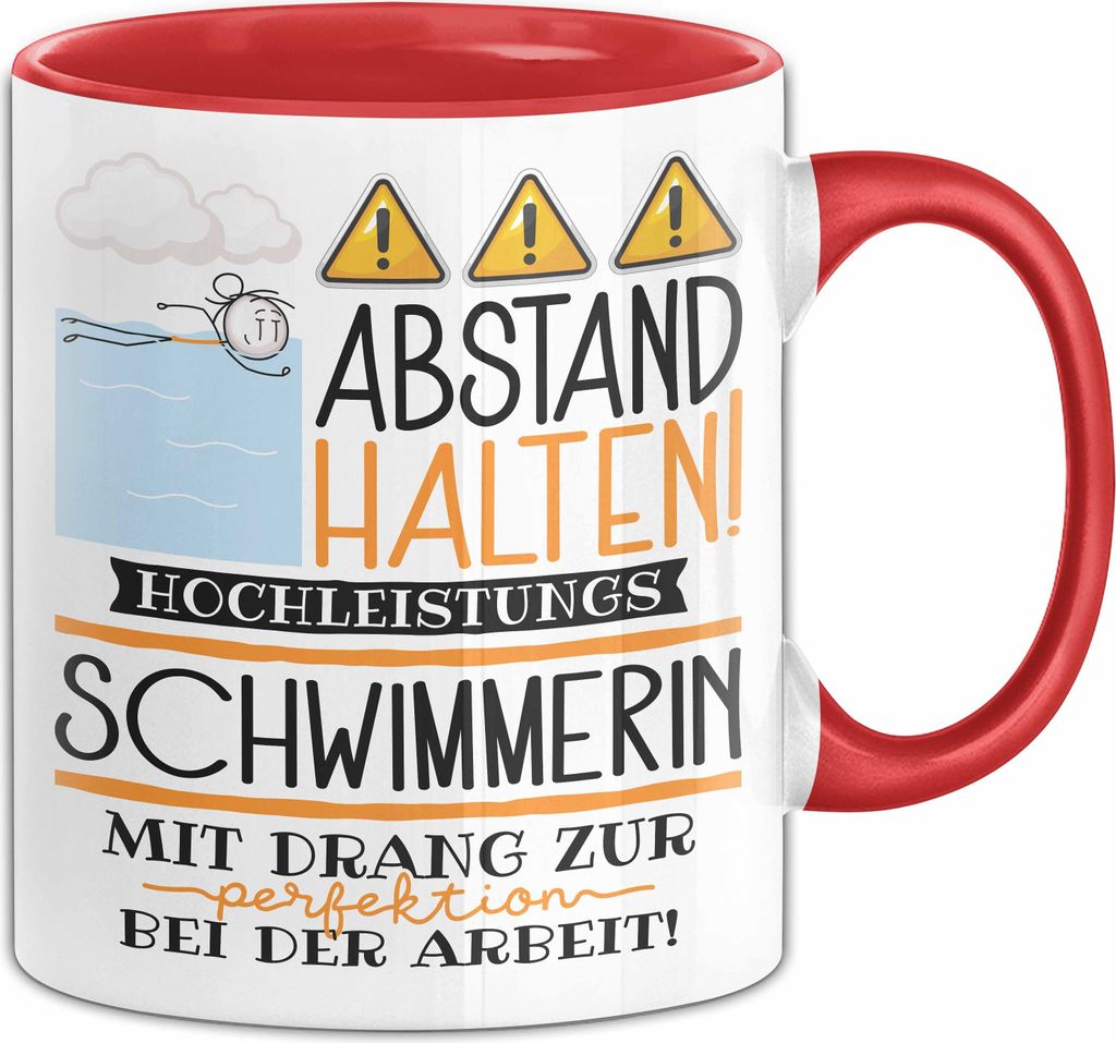 Schwimmerin Tasse Geschenk Lustig Abstand Halten Hochleistungs-Schwimmerin Mit Drang Zur Perfektion Bei Der Arbeit (Rot)