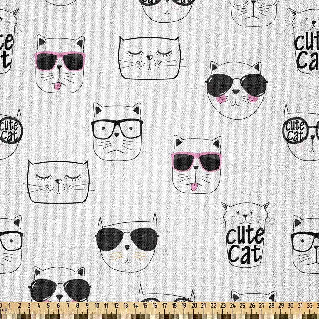 ABAKUHAUS Katze Microfaser Stoff als Meterware , Cool Hipster Cat Portraits mit Sonnenbrille Lustige Gesichter Humor Charaktere Doodle, 2 M (230 x ...
