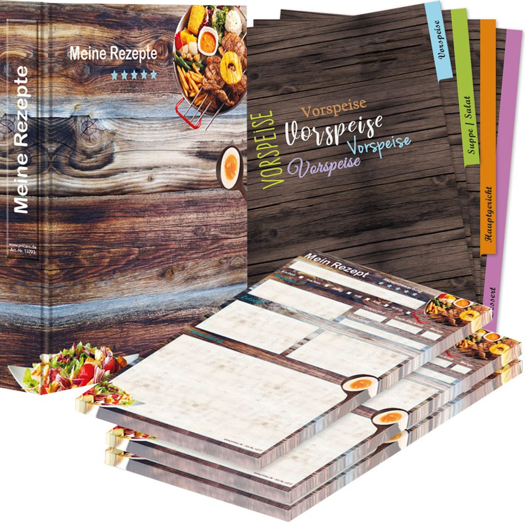 PRICARO Rezeptordner Komplett-Set "Farmhouse", A4, 8 teilig