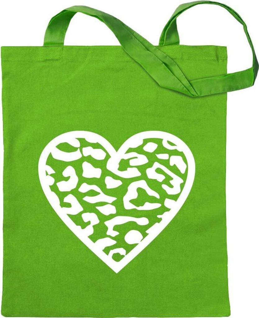 Kiwistar - Baumwolltasche - hellgrün - Leopard - Tragetasche Stoffbeutel Umhängetasche Langer Henkel