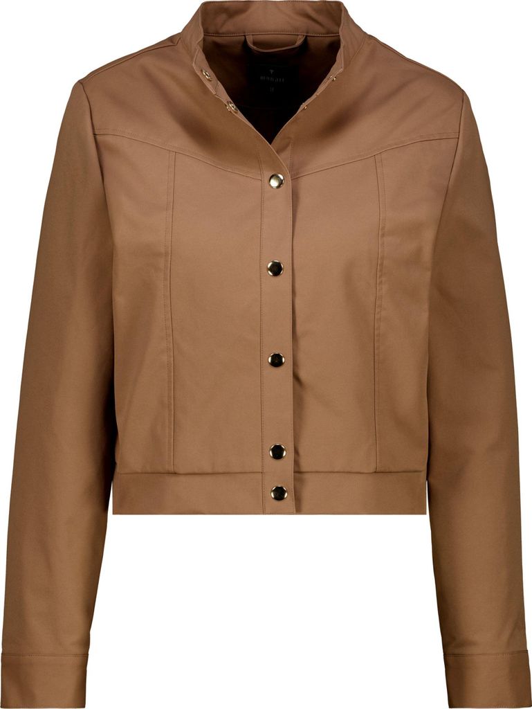monari Jacke Modell 523, verkürzt, mit Stehkragen und Druckknopfleiste, mocca, Größe 38