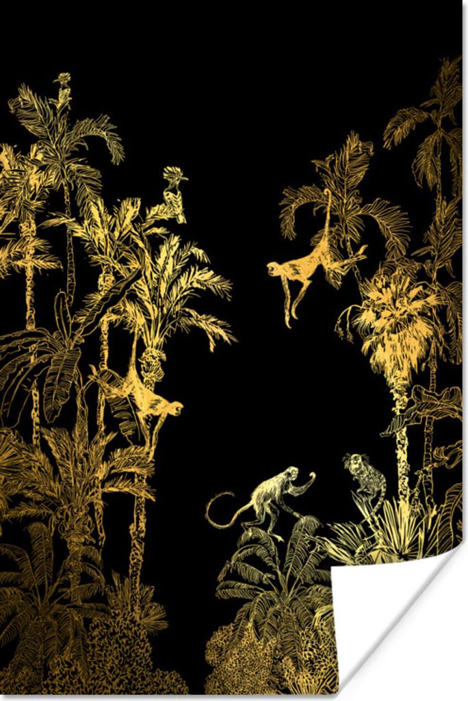 MuchoWow Poster Dschungel - Affe - Gold 20x30 cm - Papierdruck