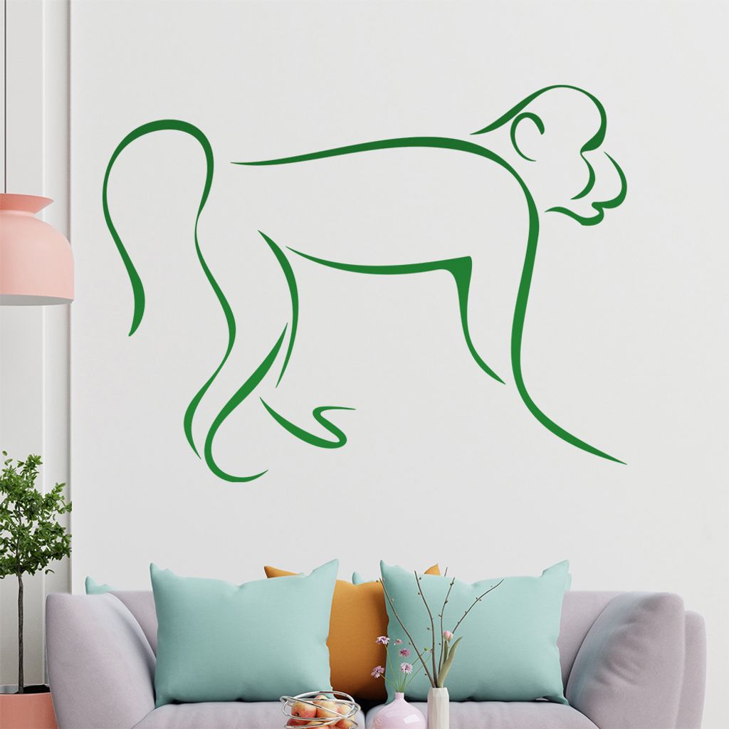 Affe Linien Wandtattoo in 6 Größen - Wandaufkleber Wall Sticker - Dekoration, Küche, Wohnzimmer, Schlafzimmer, Badezimmer