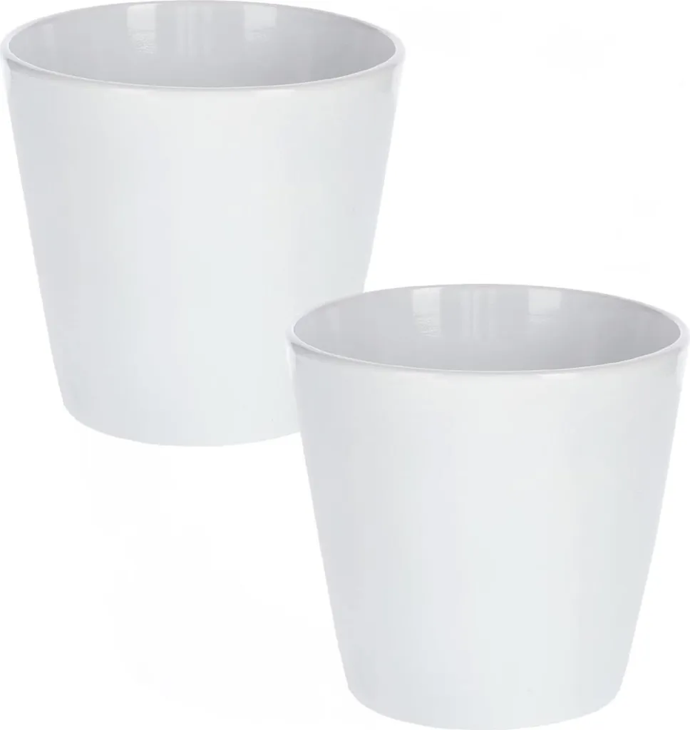 Lot de 2 Pots de fleurs 13 cm blanc anti-fuite décor floral pour étagère