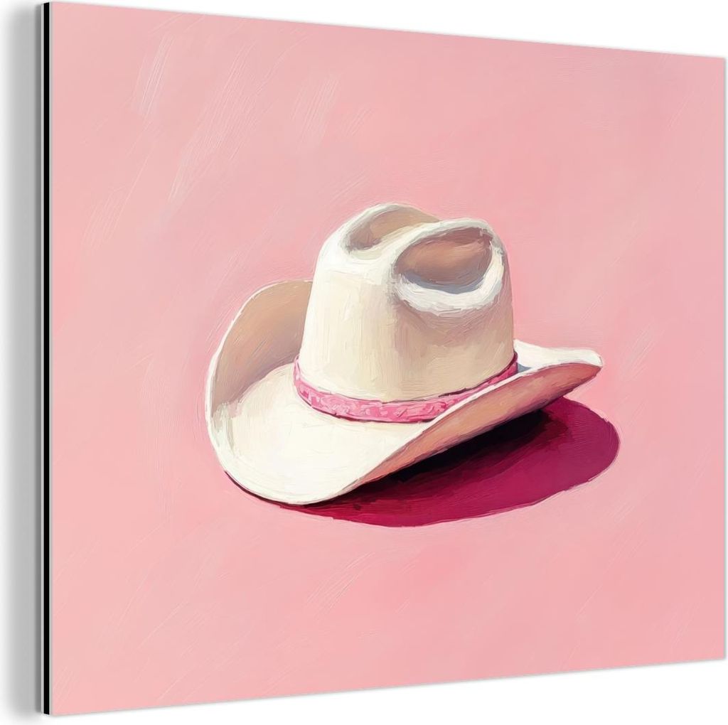 MuchoWow Wanddekoration Metall Metallbild Wandkunst 80x60 cm Summers - Hut - Rosa MuchoWow Aluminium Gemälde - Alubild