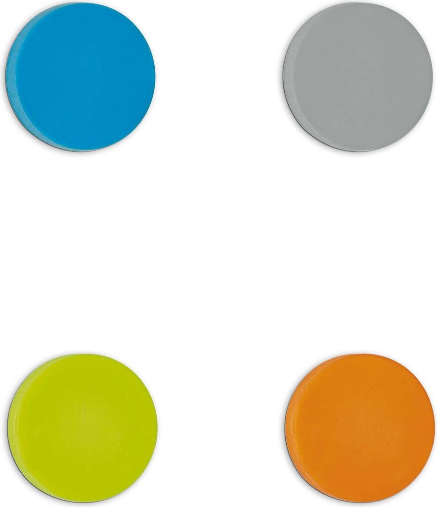MAUL Magnet rund 4 Stück 0,8 kg Silikon Ferrit magnetisch Ø 3.26 x 0.98 cm grau orange hellgrün hellblau
