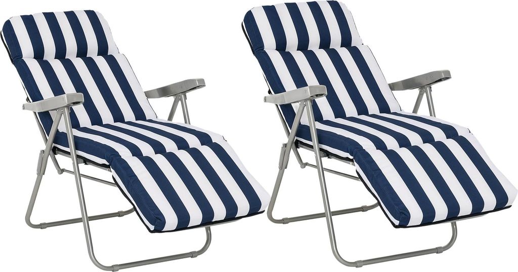 2 x Klappstš¹hle Gartenstuhl Sonnenliege Armlehne klappbar 5 Positionen Auflage Blau 60 x 75 x 102 cm