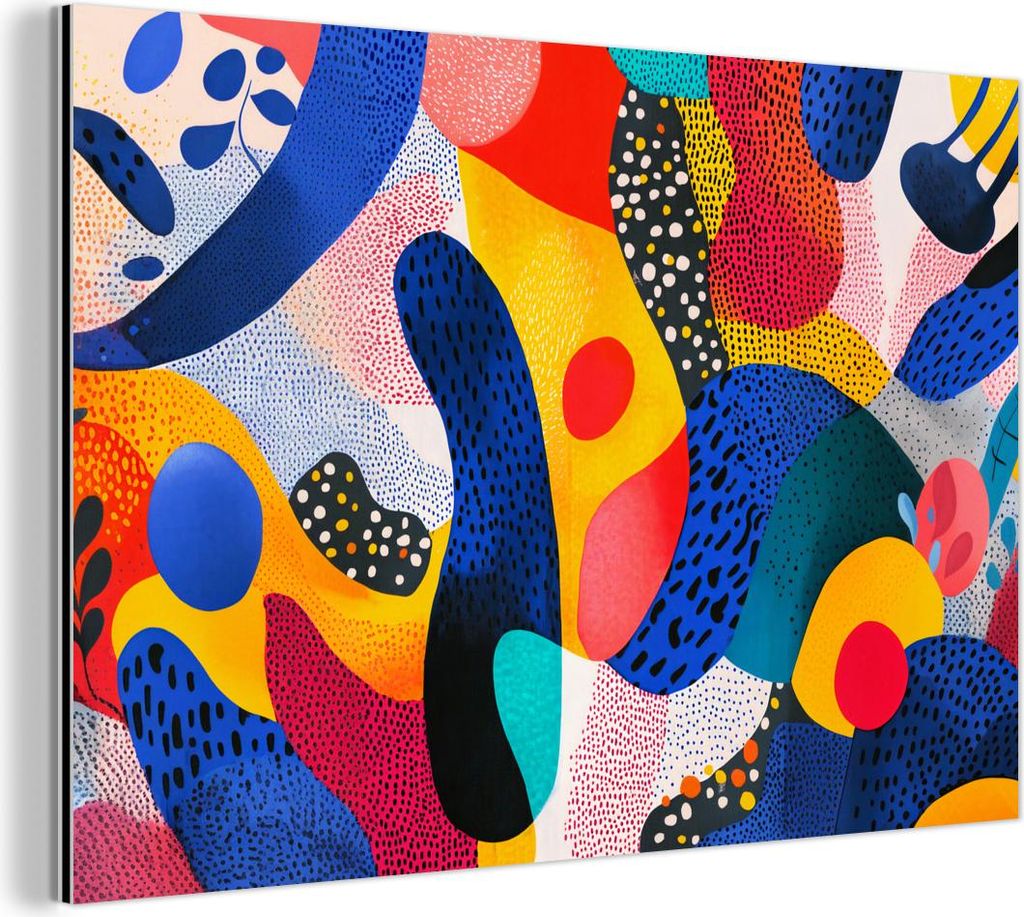 MuchoWow Wanddekoration Metall Metallbild Wandkunst 90x60 cm Formen - Abstrakt - Punkte - Blau MuchoWow Aluminium Gemälde - Wandbilder