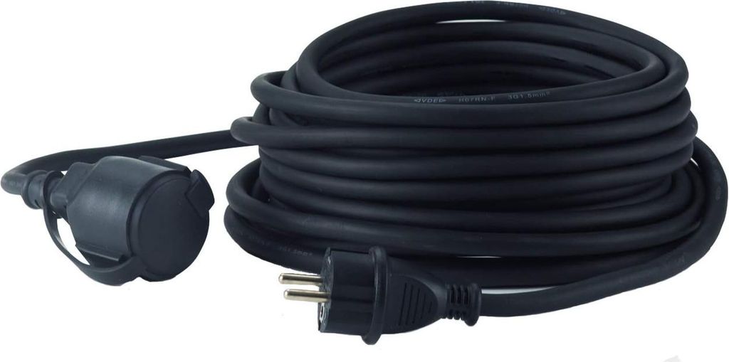 HEDI Verlängerungsleitung, 250 V, schwarz, Schutzart IP 44, Klett-Kabelbinder