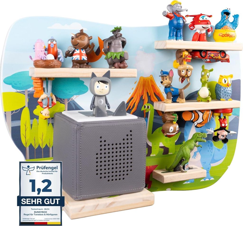 bunnyboo Toniebox Regal - für Toniebox und Figuren - ausreichend Platz für bis zu 32 Tonie Hörfiguren - Tonie Dino - e Qualität - Für Junge un...