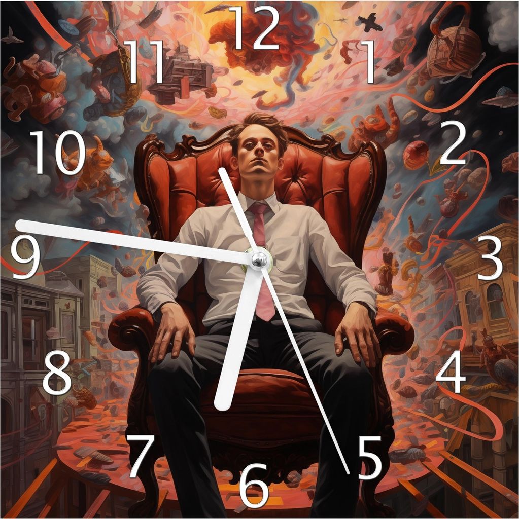 Wallario Design Wanduhr Chaos im Geiste aus Echtglas, Größe 20 x 20 cm