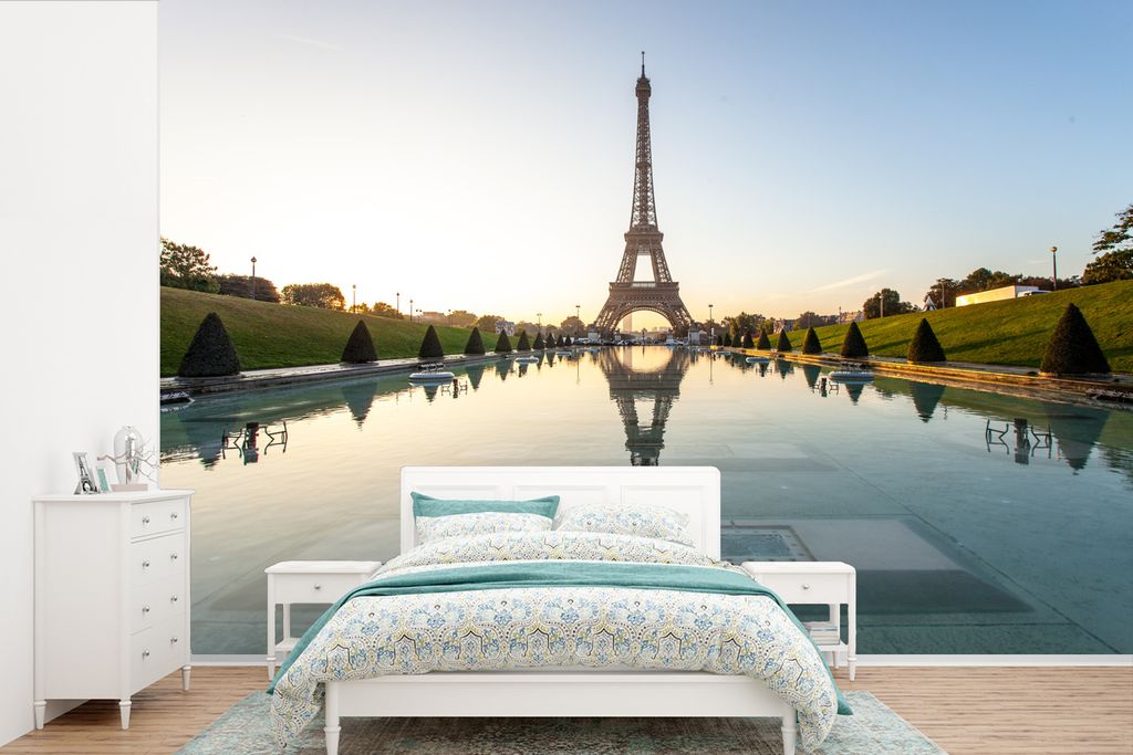 MuchoWow Fototapete für Wohnzimmer oder Schlafzimmer Wandtapete Vinyl Motivtapete Der Eiffelturm und die Gärten des Trocadero-Palastes - 450x30...
