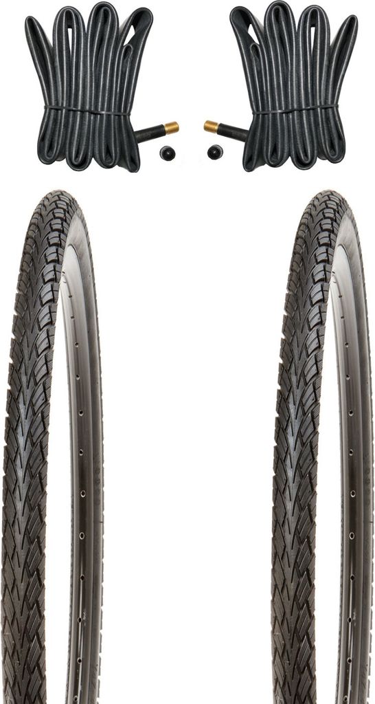 2 Stk. 28 Zoll Fahrradreifen 700x45c inkl. Schläuche mit Autoluftventilen 47-622 | 28x1.75, schwarz