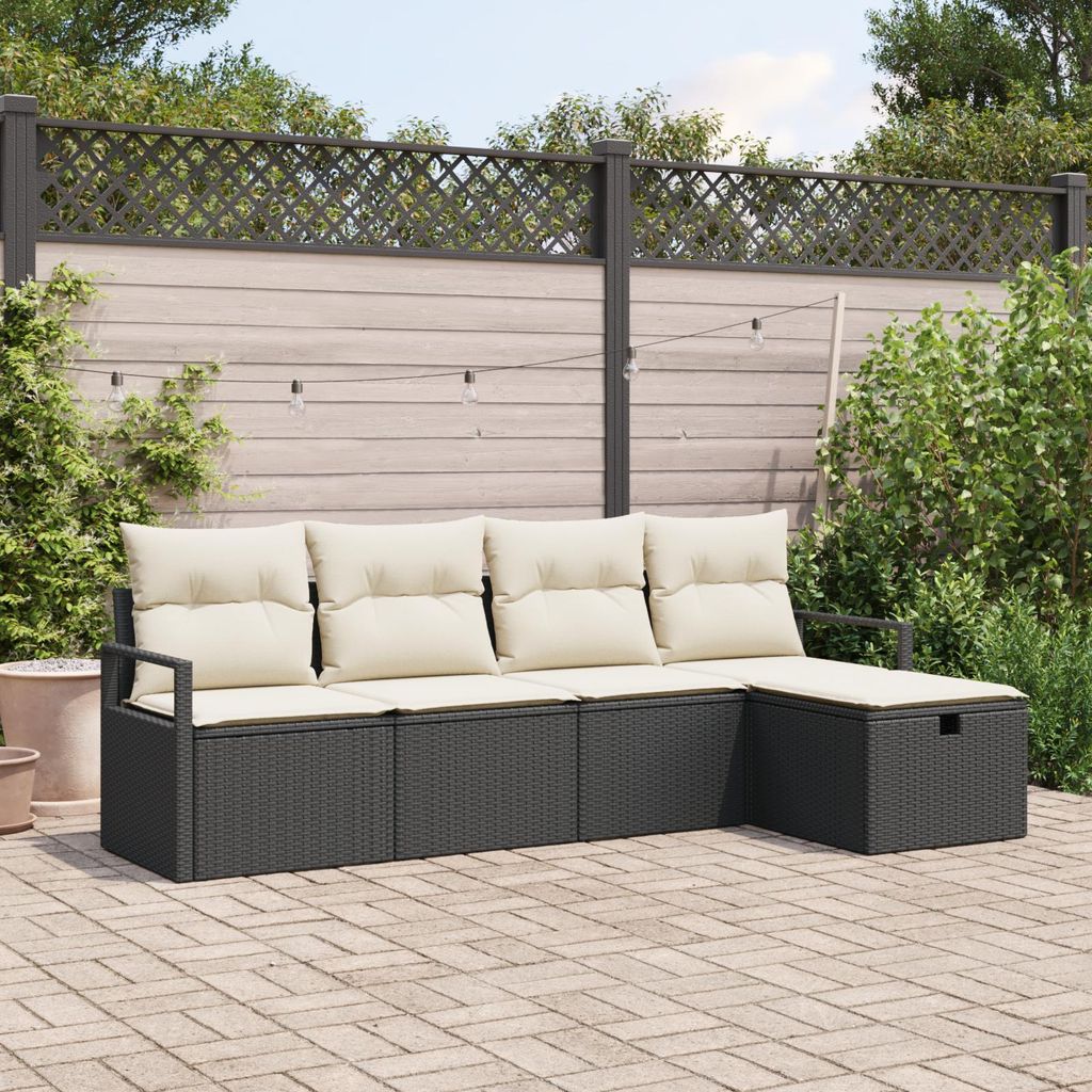 5-teiliges Garten Sofa Set mit Kissen Schwarz Poly Rattan, Design Gartensofas Neu