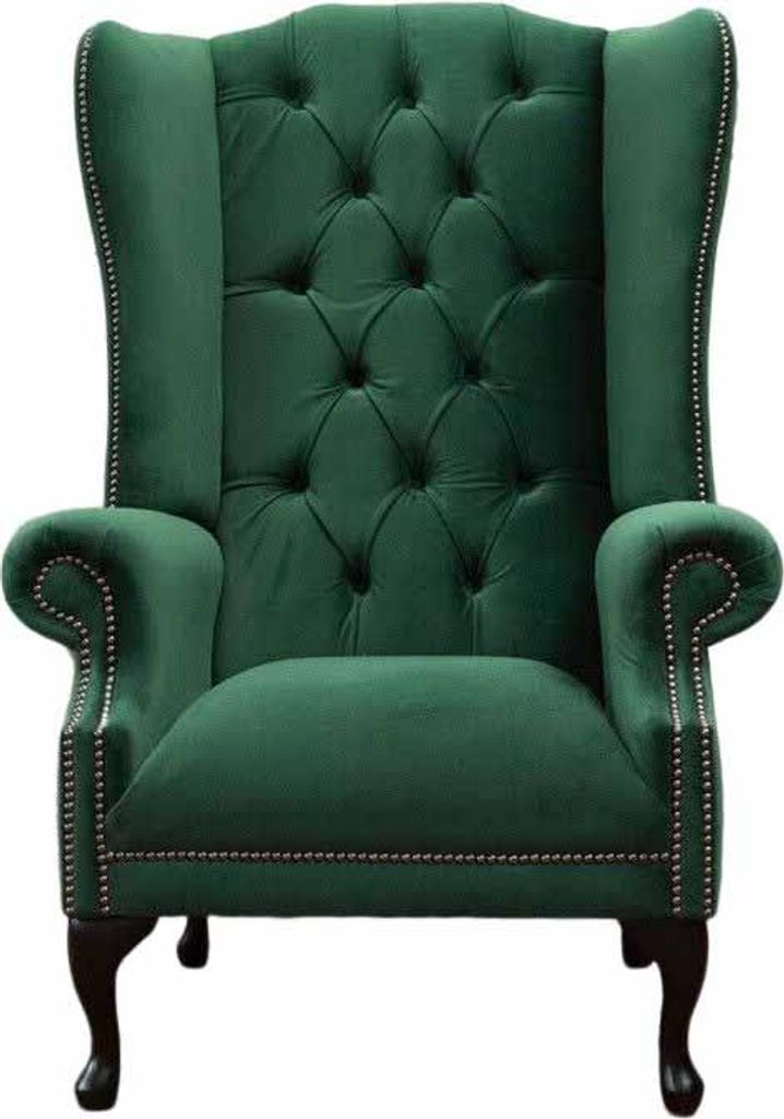 Grüner Ohrensessel Sessel Design Polster Sofa Chesterfield Textil Wohnzimmer