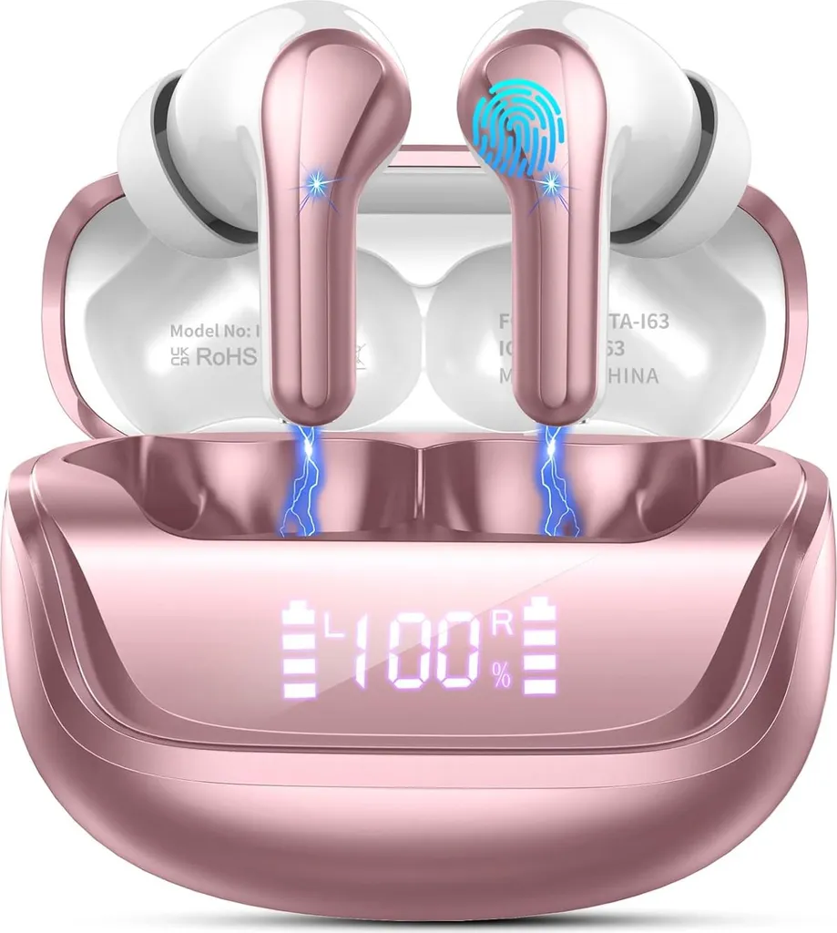 In-Ear- Kopfhörer, Bluetooth 5.4 HiFi Stereo, In Ear Kopfhörer mit 4 ENC Noise Cancelling Mics, 50 Std Spielzeit Kabellose Kopfhörer, IP7 Wasserdicht