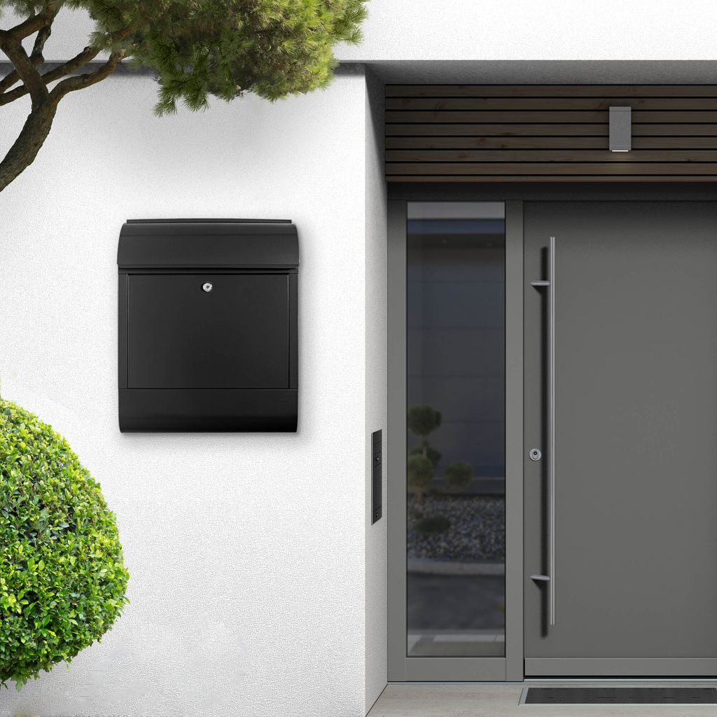Design Briefkasten Stahl schwarz mit Zeitungsfach Produktbild 8