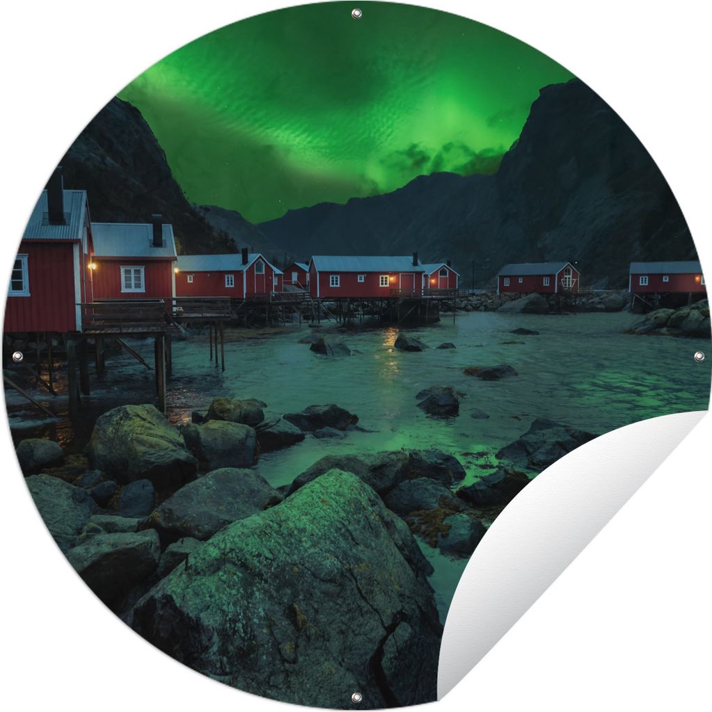 MuchoWow Gartenposter Outdoor-Poster Rund Nordlichter - Norwegen - Nacht Ø 150 cm Gartendeko Rundes Poster draußen