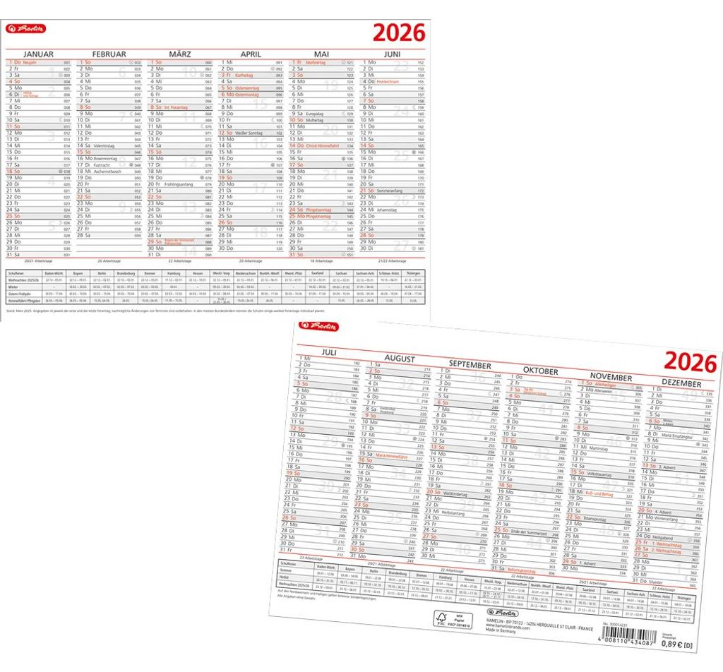 Herlitz Tafelkalender A5, 2026 Produktbild 