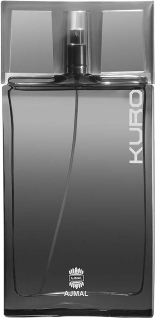 A black and gray perfume bottle.